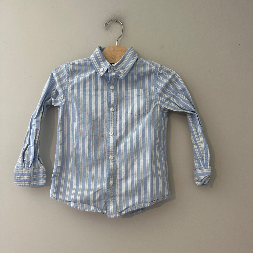 $13 ADD ON janie and jack boys' blue, white and green stripe button down 4Y